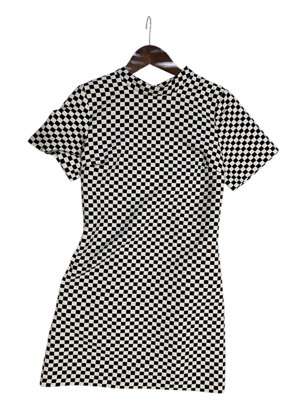 Zara Checkered Mini Dress Black White Open Back Mod Shift Dress Small Retro
